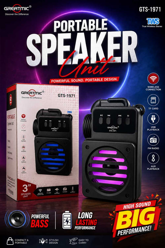 Greatmic GTS-1971 Portable Wireless Bluetooth Speaker | TWS, USB, TF Card, FM Radio